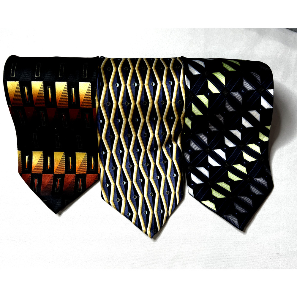 Lot of 3 Kilburne & Finch Mens Ties Necktie Geomentric Bold Colors Gold Red Blue
